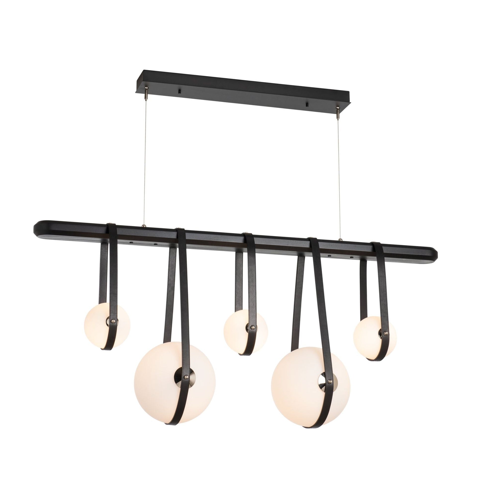 Derby Linear 5-Light LED Pendant Polished Nickel Accent Black Leather LED Opal Glass (GG) in Black