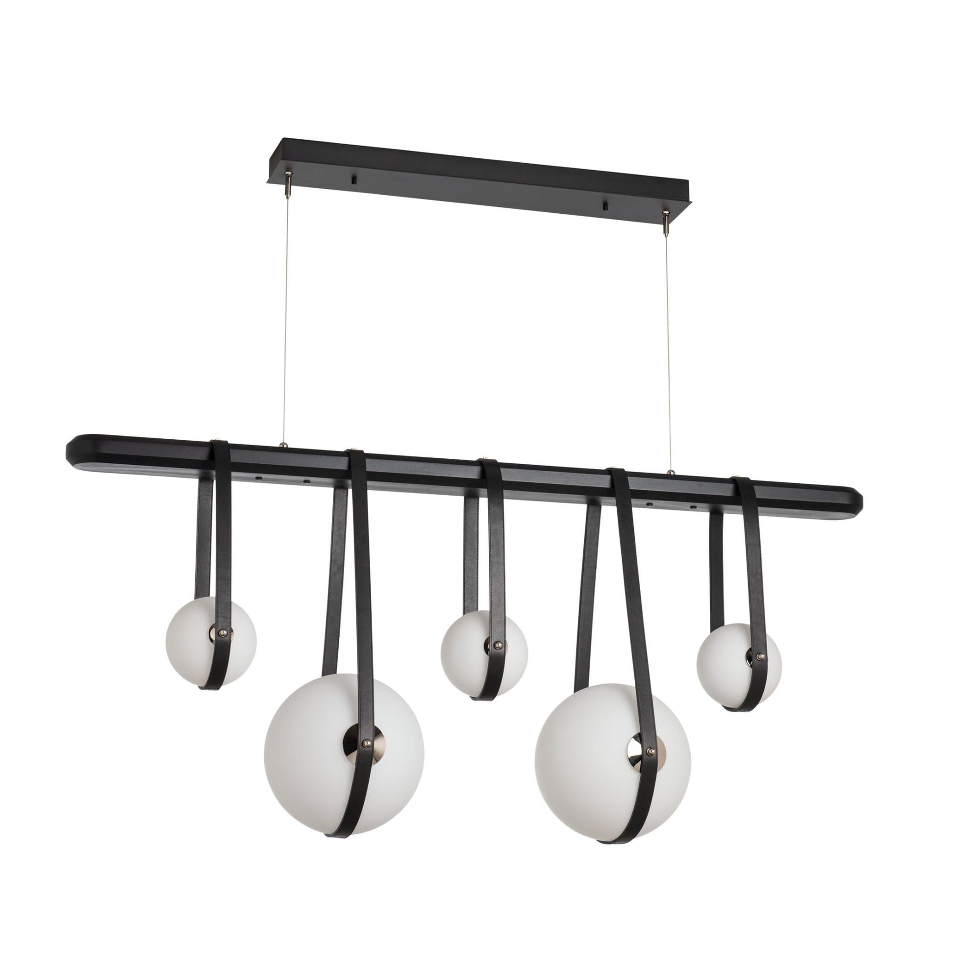 Derby Linear 5-Light LED Pendant Polished Nickel Accent Black Leather LED Opal Glass (GG) in Black