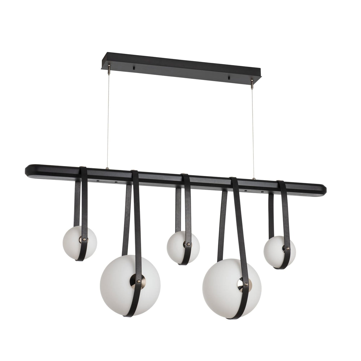 Derby Linear 5-Light LED Pendant Polished Nickel Accent Black Leather LED Opal Glass (GG) in Black