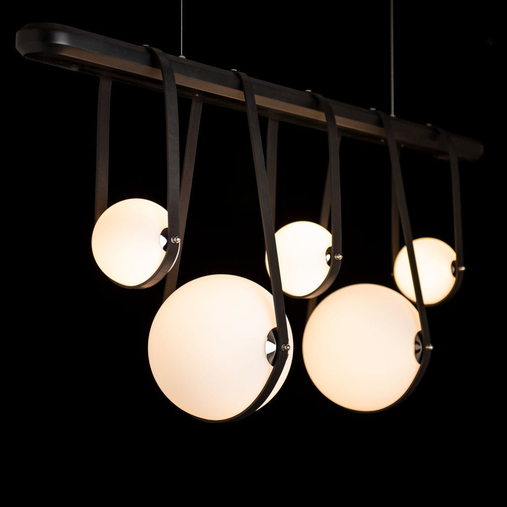 Derby Linear 5-Light LED Pendant Polished Nickel Accent Black Leather LED Opal Glass (GG) in Black