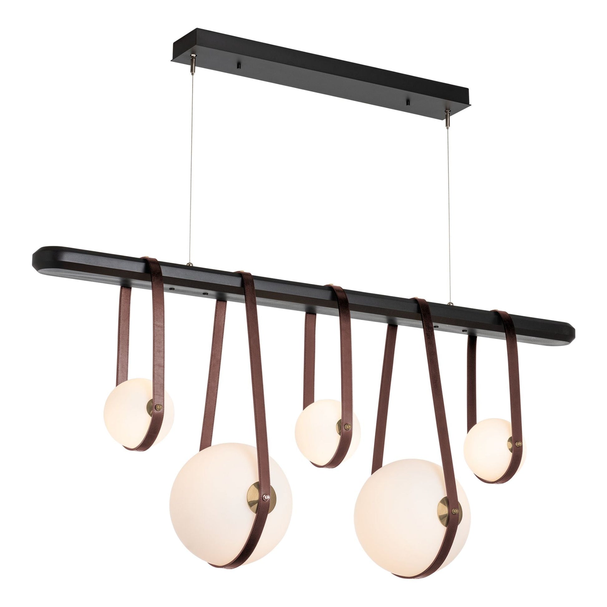 Derby Linear 5-Light LED Pendant Antique Brass Accent British Brown Leather LED Opal Glass (GG) in Black