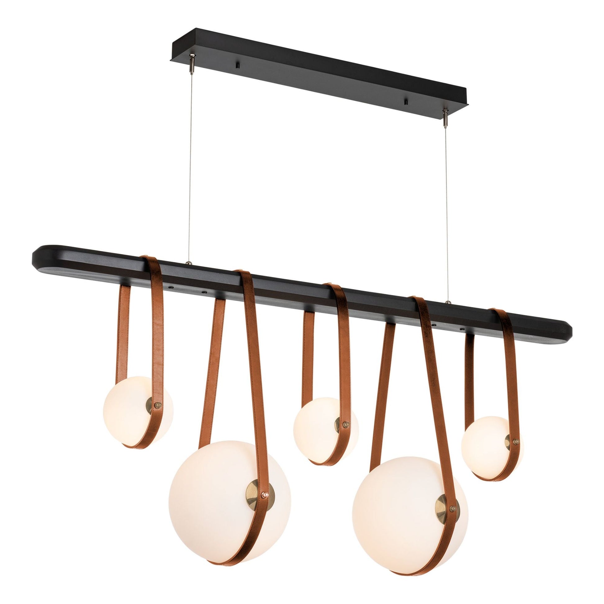 Derby Linear 5-Light LED Pendant Antique Brass Accent Chestnut Leather LED Opal Glass (GG) in Black