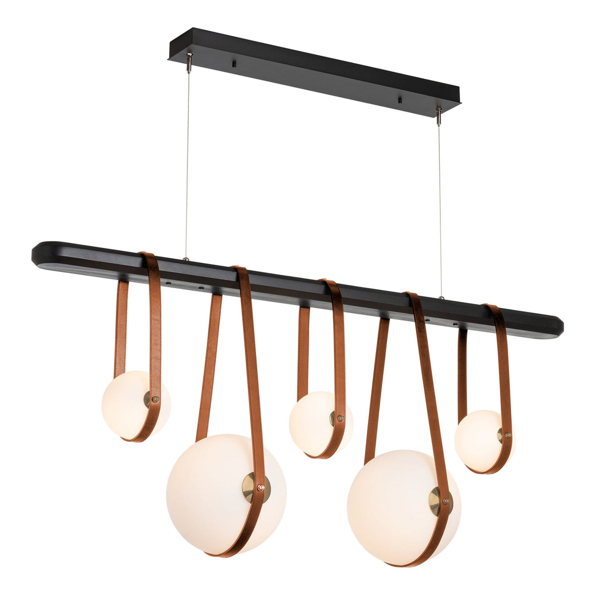 Derby Linear 5-Light LED Pendant Antique Brass Accent Chestnut Leather LED Opal Glass (GG) in Black