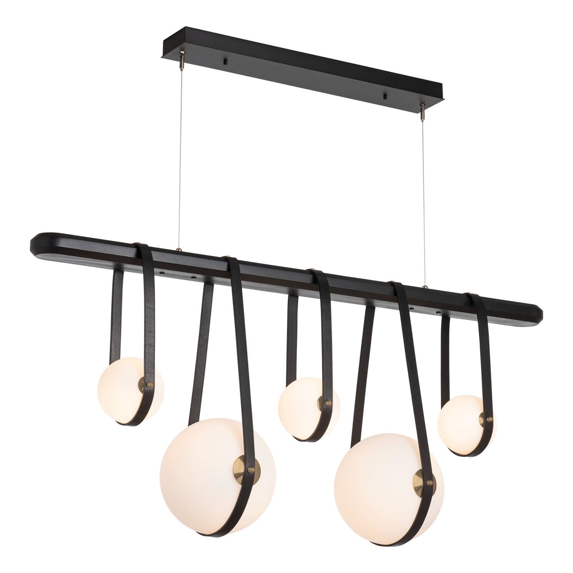Derby Linear 5-Light LED Pendant Antique Brass Accent Black Leather LED Opal Glass (GG) in Black