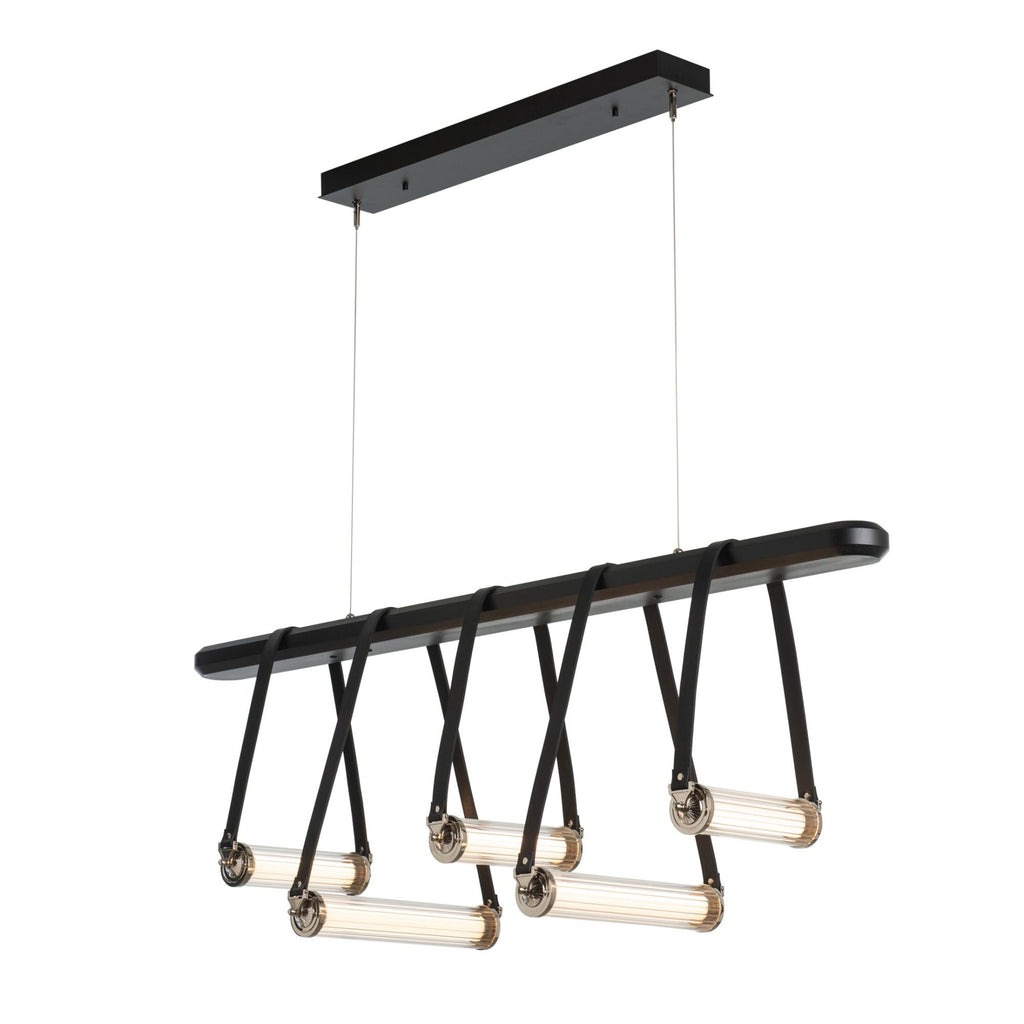 York Linear 5-Light LED Pendant Polished Nickel Accent Black Leather LED Clear Glass (ZM) in Black