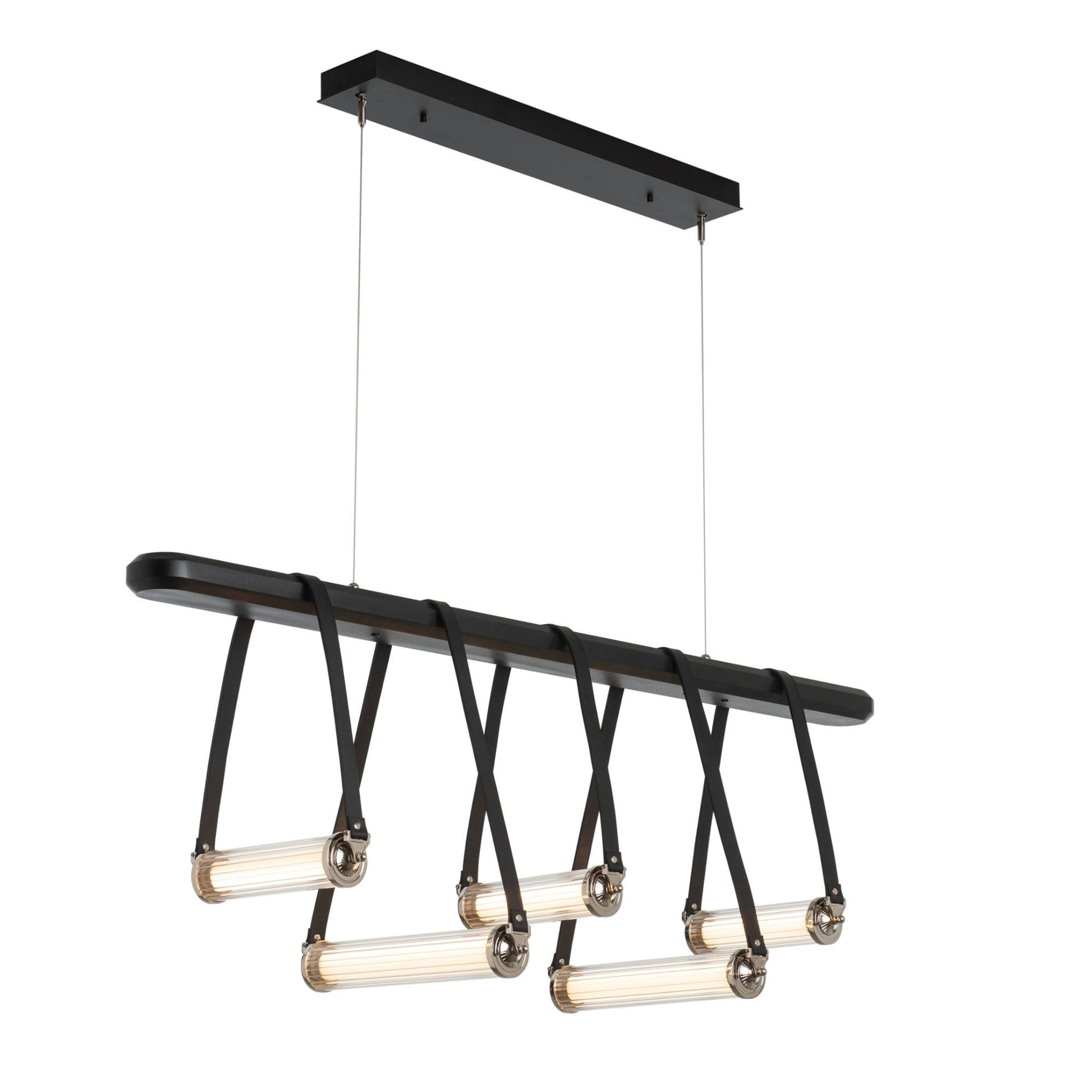 York Linear 5-Light LED Pendant Polished Nickel Accent Black Leather LED Clear Glass (ZM) in Black