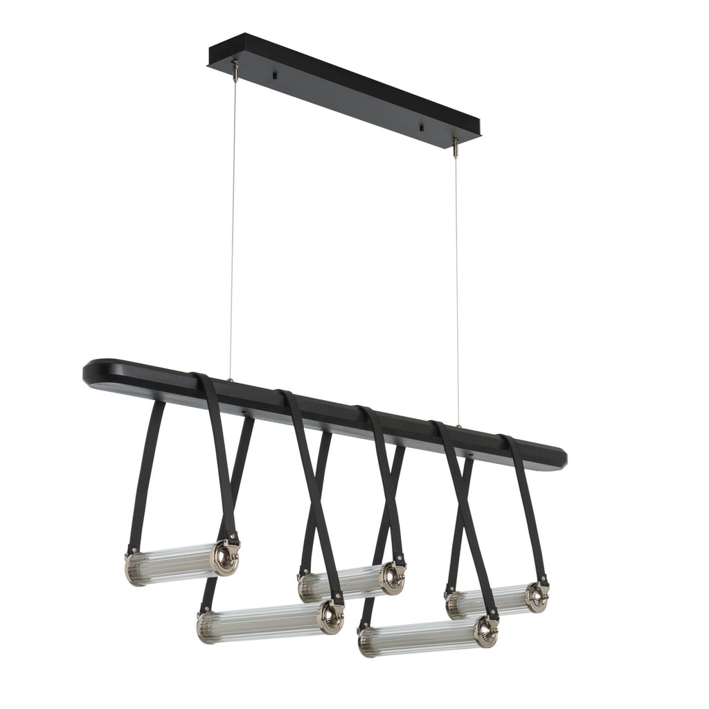 York Linear 5-Light LED Pendant Polished Nickel Accent Black Leather LED Clear Glass (ZM) in Black