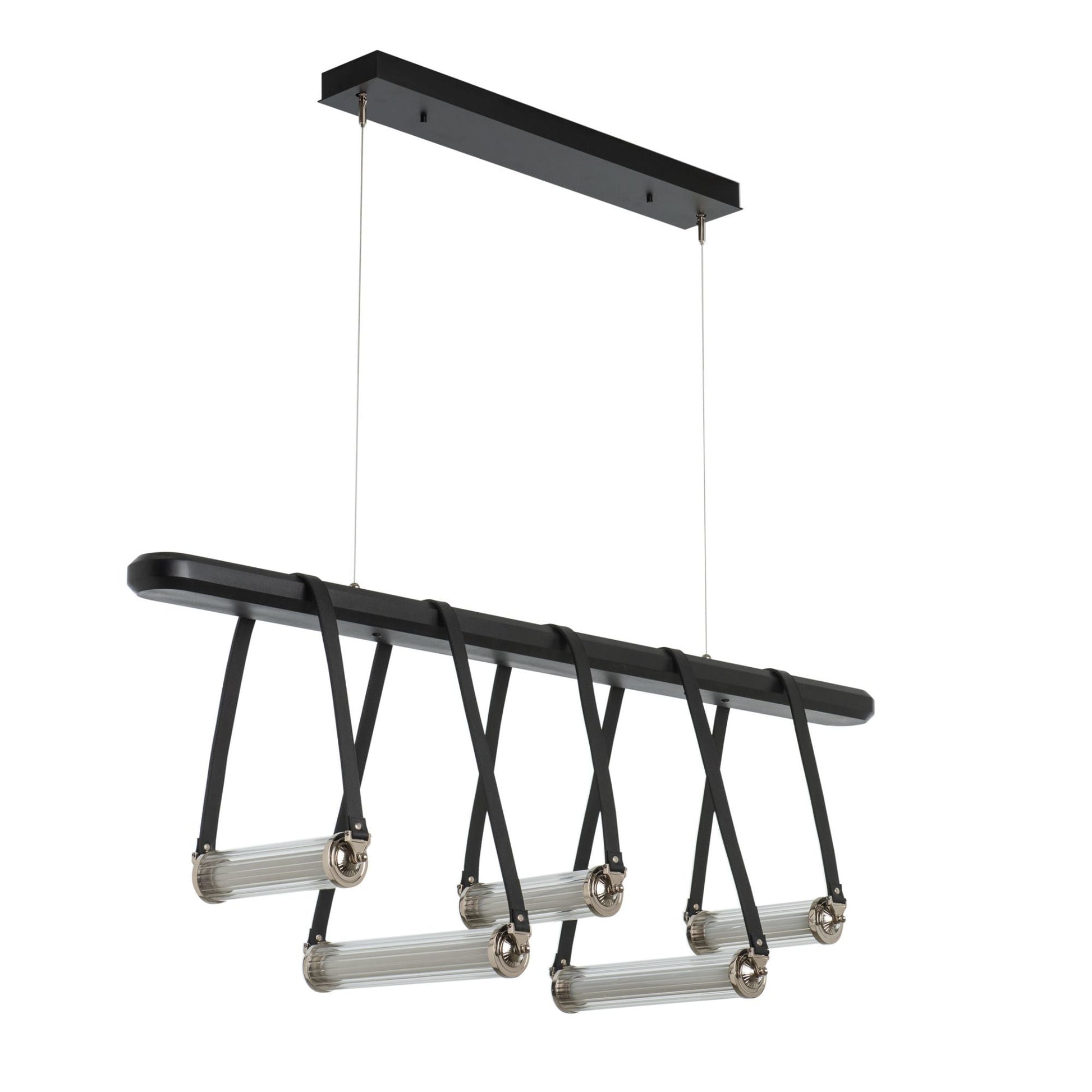 York Linear 5-Light LED Pendant Polished Nickel Accent Black Leather LED Clear Glass (ZM) in Black