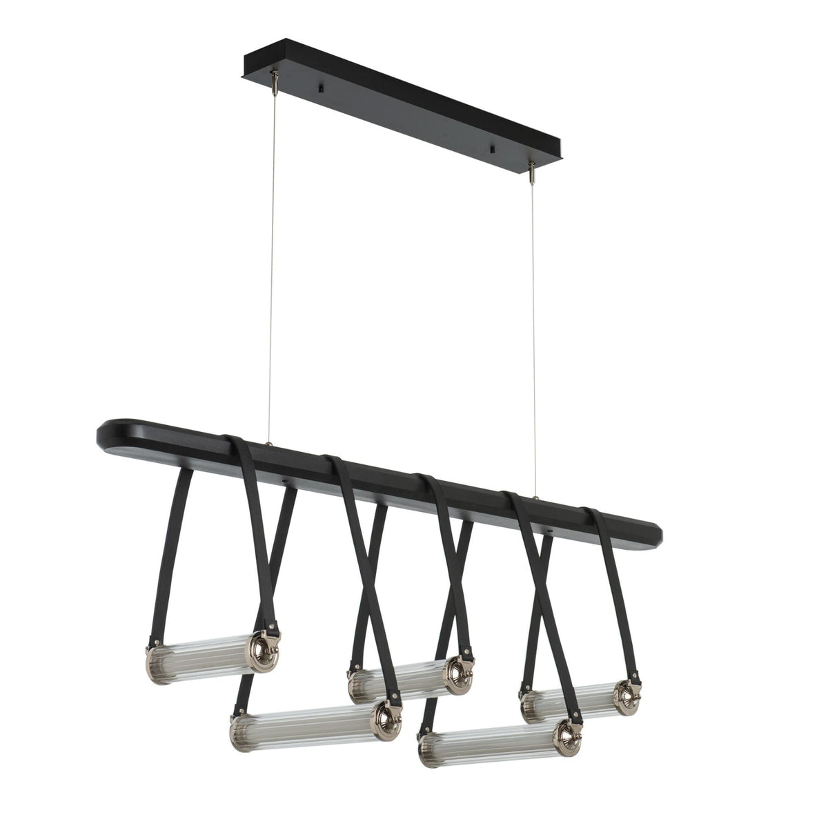 York Linear 5-Light LED Pendant Polished Nickel Accent Black Leather LED Clear Glass (ZM) in Black