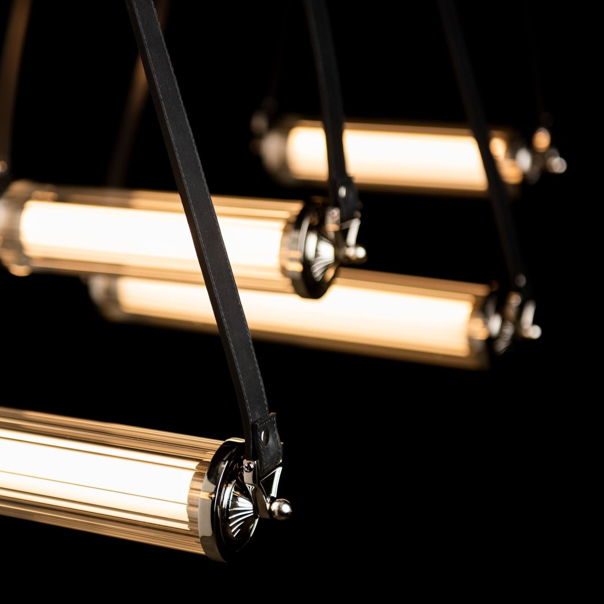 York Linear 5-Light LED Pendant Polished Nickel Accent Black Leather LED Clear Glass (ZM) in Black
