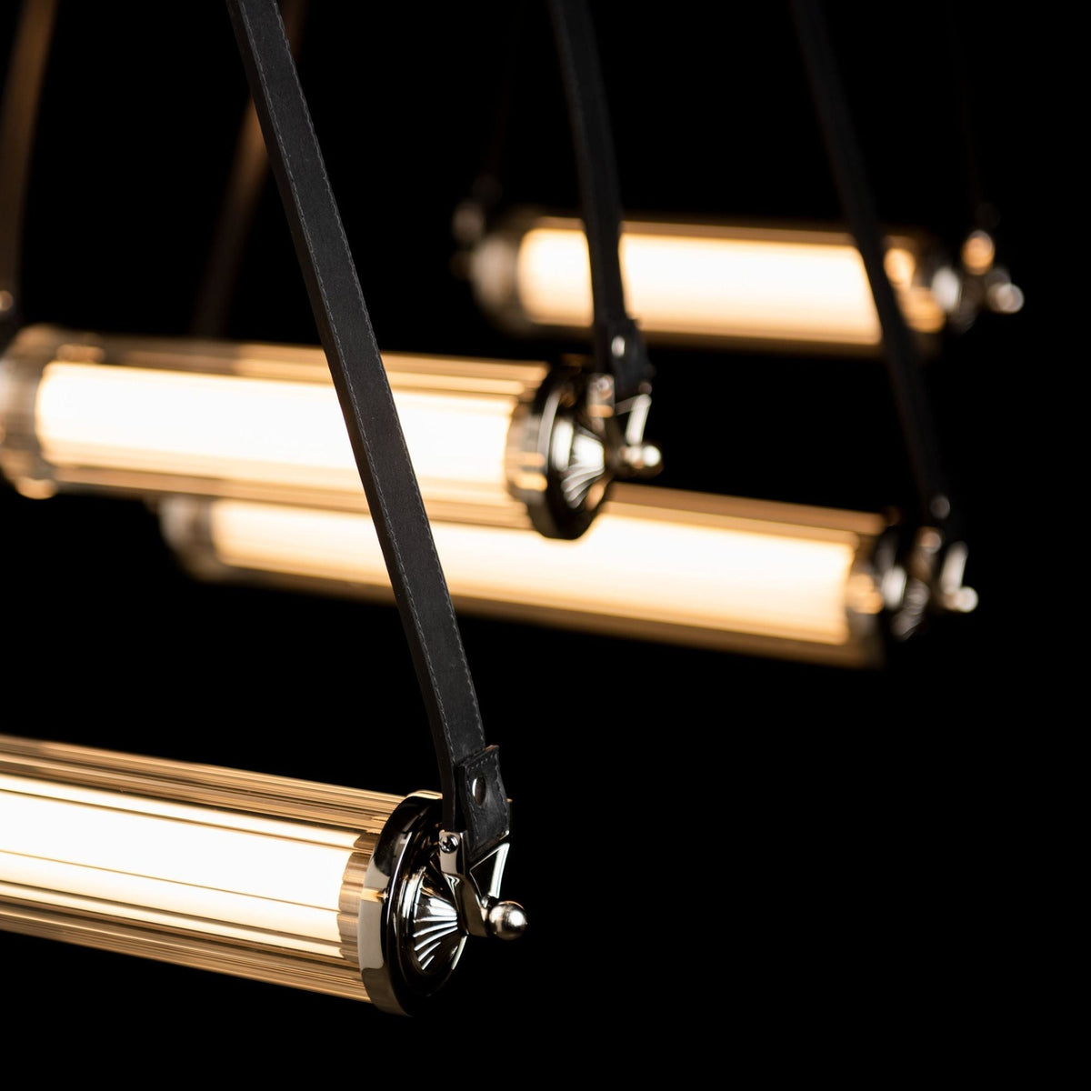 York Linear 5-Light LED Pendant Polished Nickel Accent Black Leather LED Clear Glass (ZM) in Black
