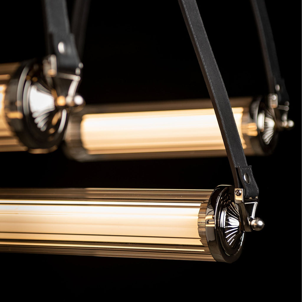 York Linear 5-Light LED Pendant Polished Nickel Accent Black Leather LED Clear Glass (ZM) in Black