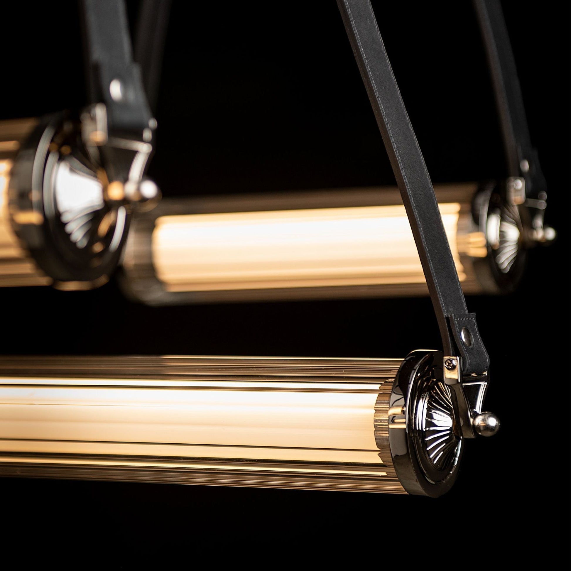 York Linear 5-Light LED Pendant Polished Nickel Accent Black Leather LED Clear Glass (ZM) in Black