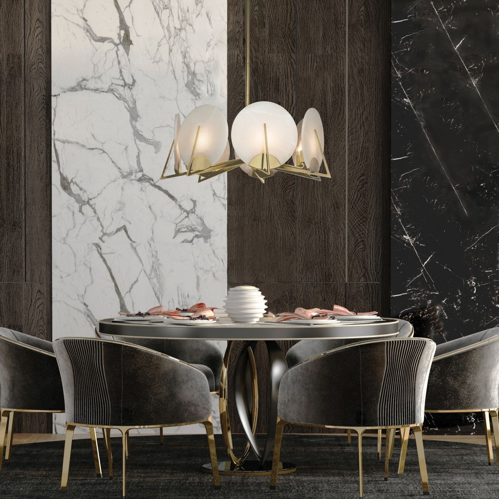 Callisto 7-Light Pendant 7-Light Alabaster in Modern Brass