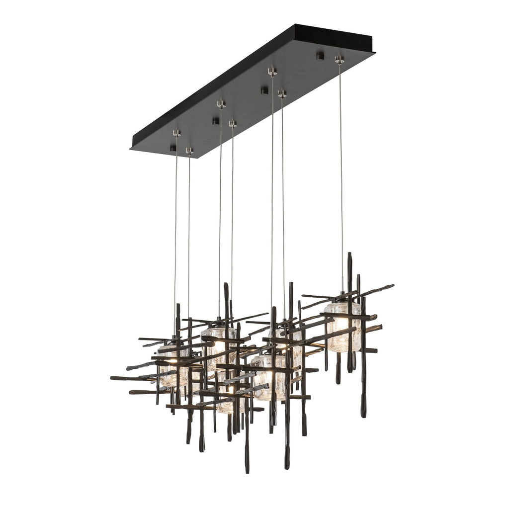 Tura 7-Light Seeded Glass Pendant 7-Light Seeded Clear Glass (II) in Dark Smoke