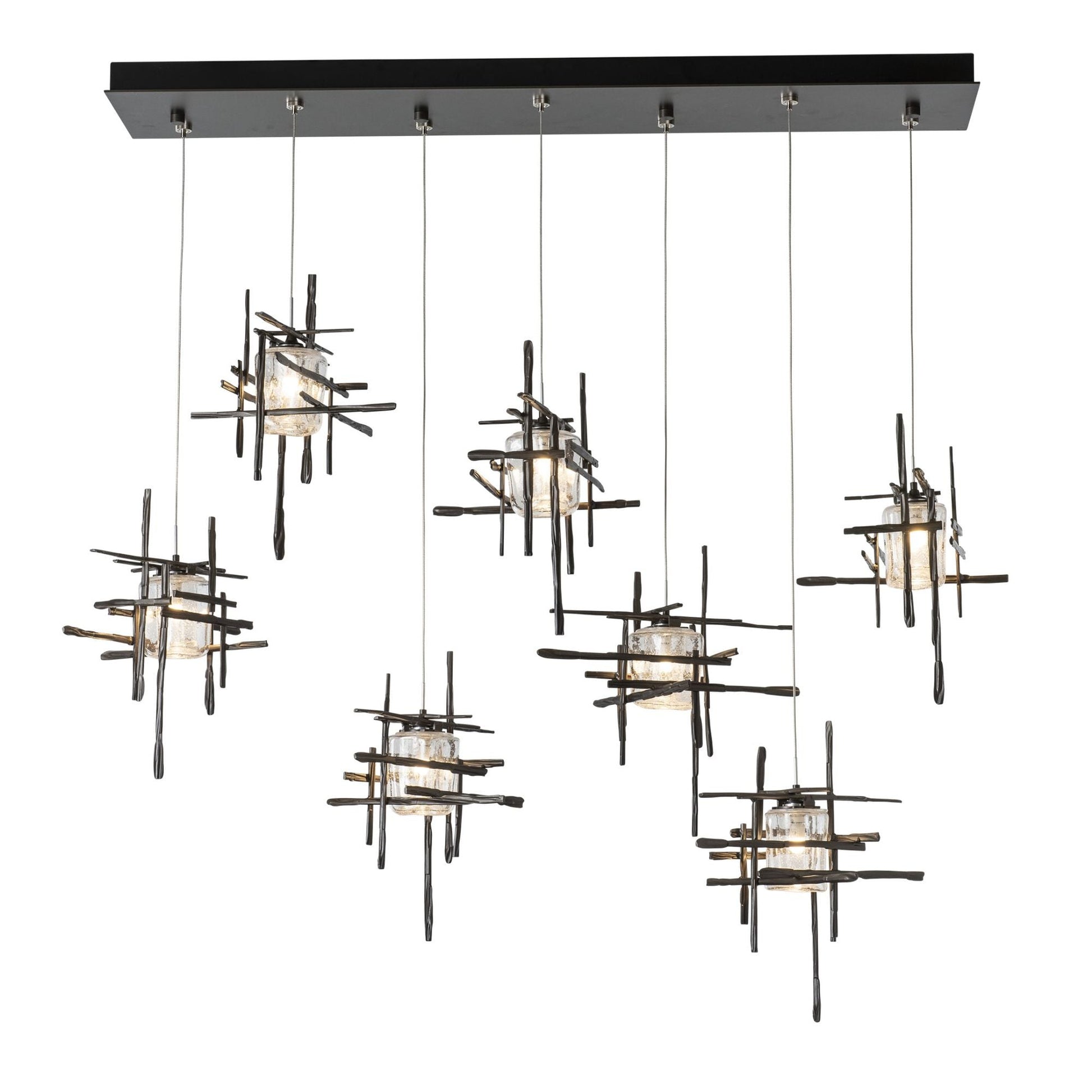 Tura 7-Light Seeded Glass Pendant 7-Light Seeded Clear Glass (II) in Dark Smoke
