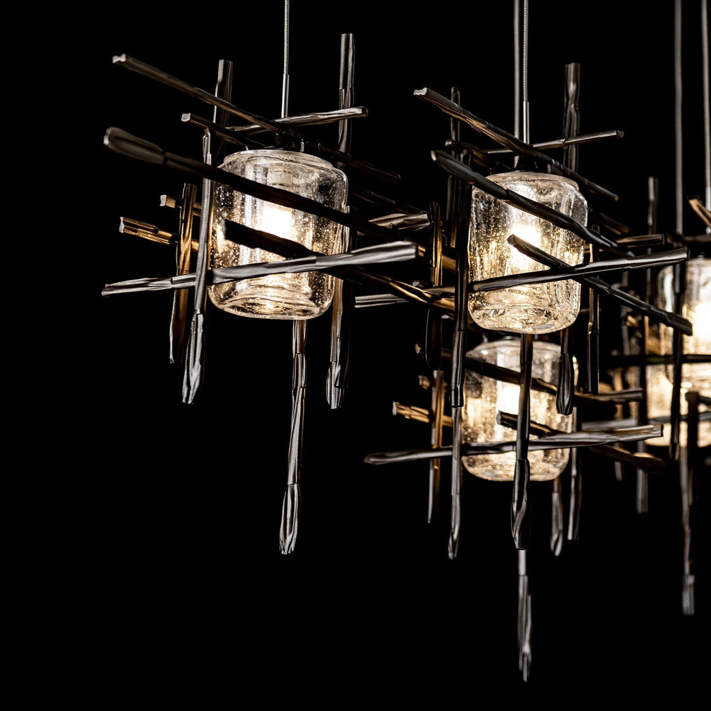 Tura 7-Light Seeded Glass Pendant 7-Light Seeded Clear Glass (II) in Dark Smoke