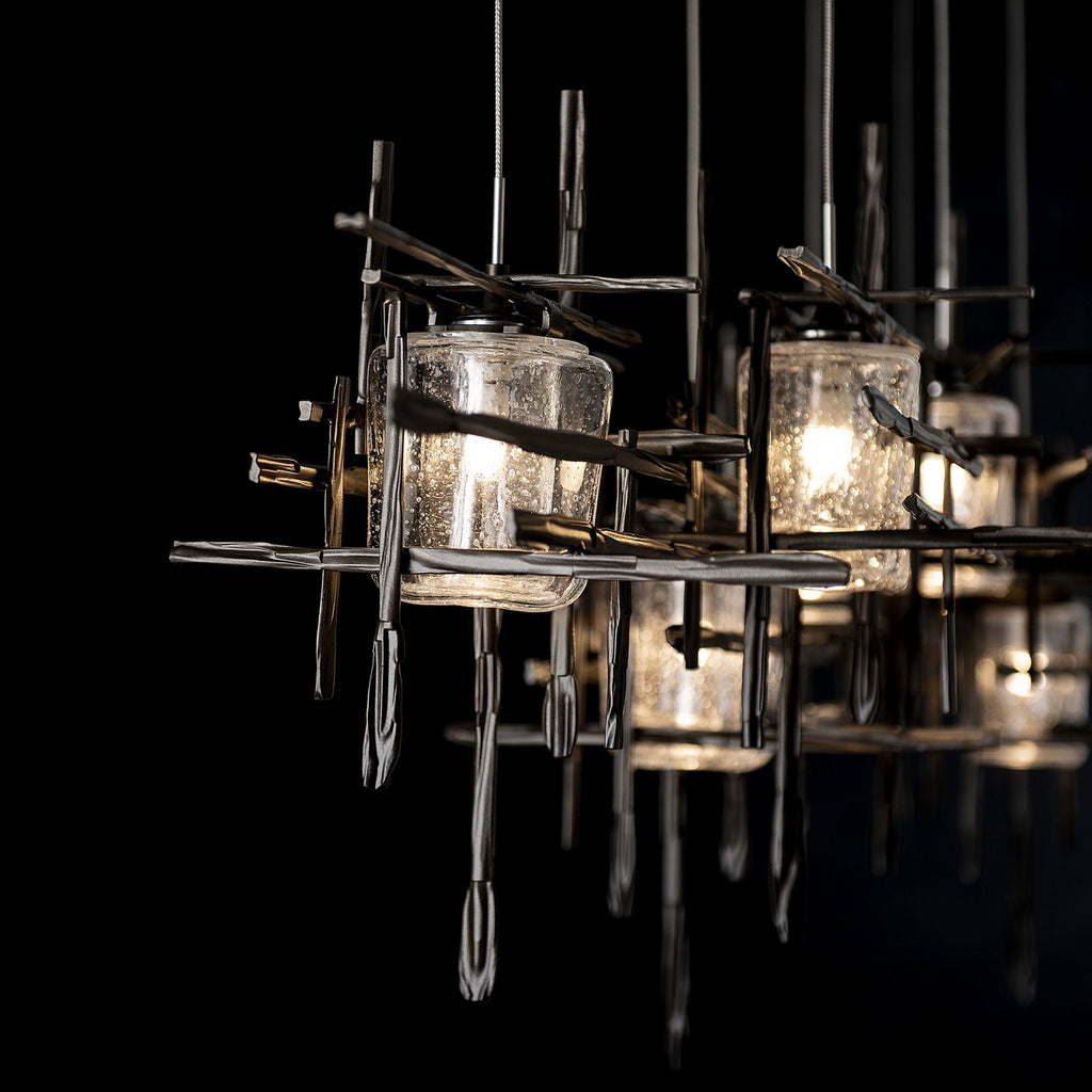 Tura 7-Light Seeded Glass Pendant 7-Light Seeded Clear Glass (II) in Dark Smoke