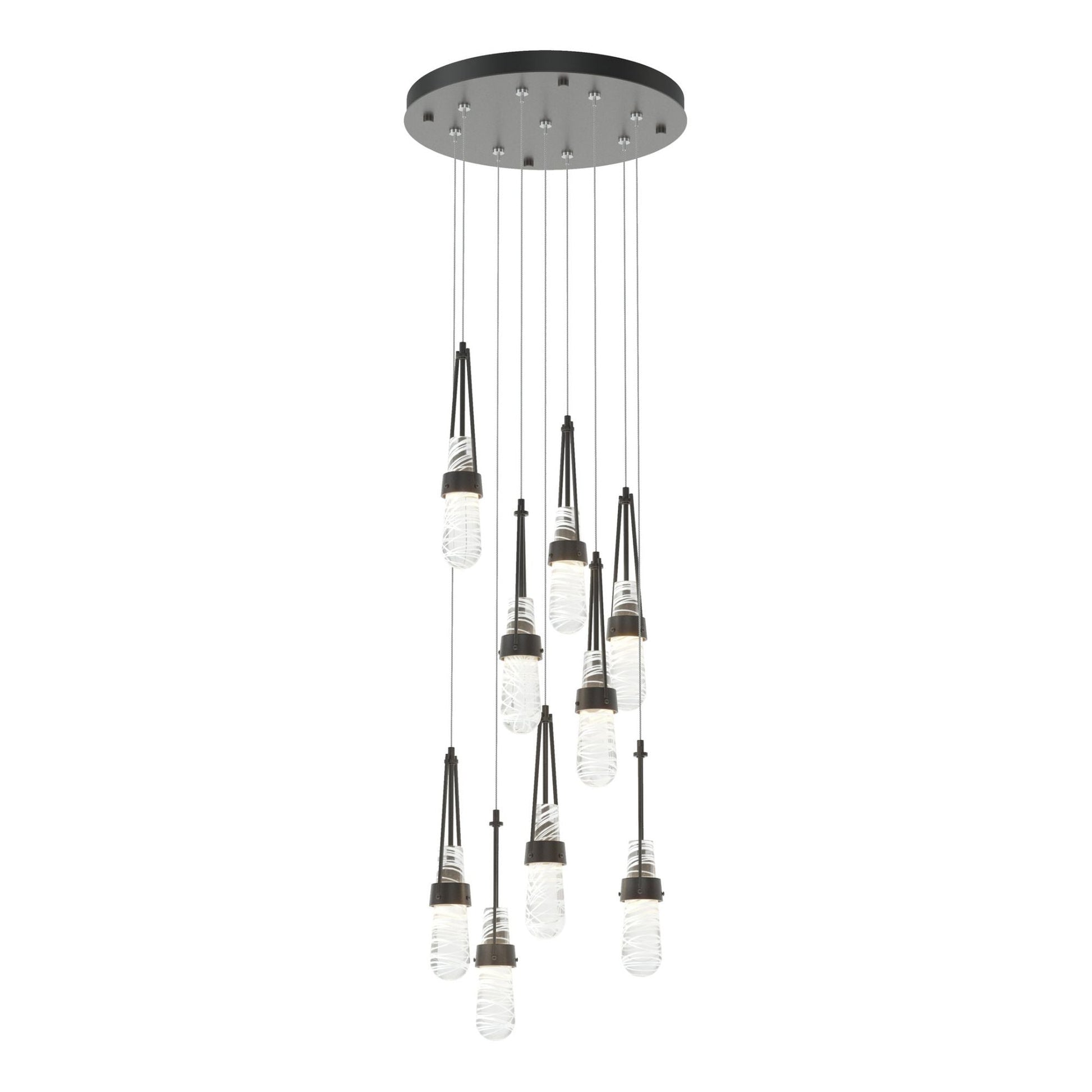 Link 9-Light Blown Glass Pendant 9-Light Clear Glass with White Threading (YJ) in Black
