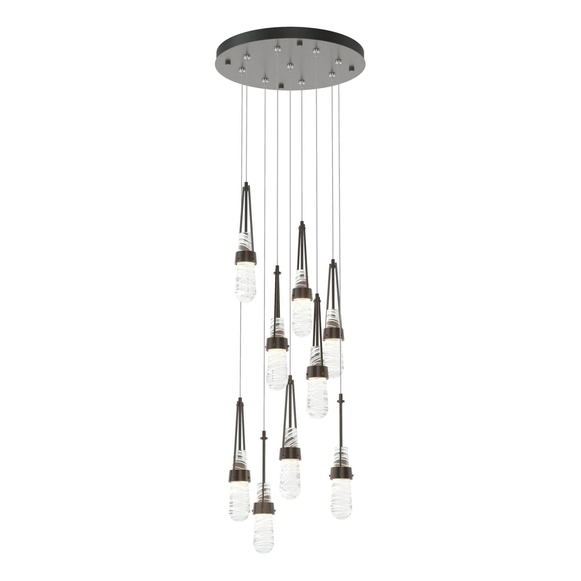Link 9-Light Blown Glass Pendant 9-Light Clear Glass with White Threading (YJ) in Oil Rubbed Bronze