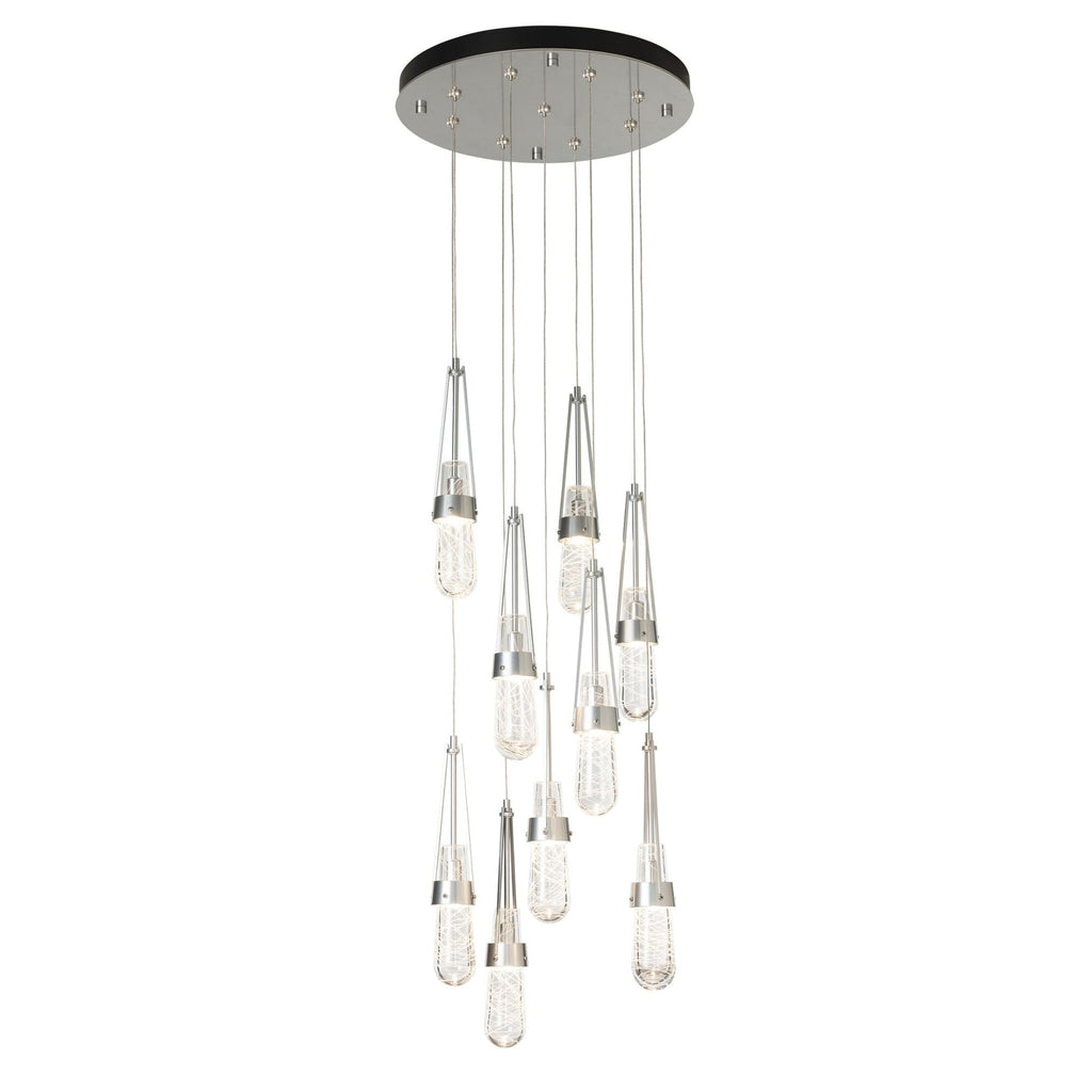 Link 9-Light Blown Glass Pendant 9-Light Clear Glass with White Threading (YJ) in Sterling