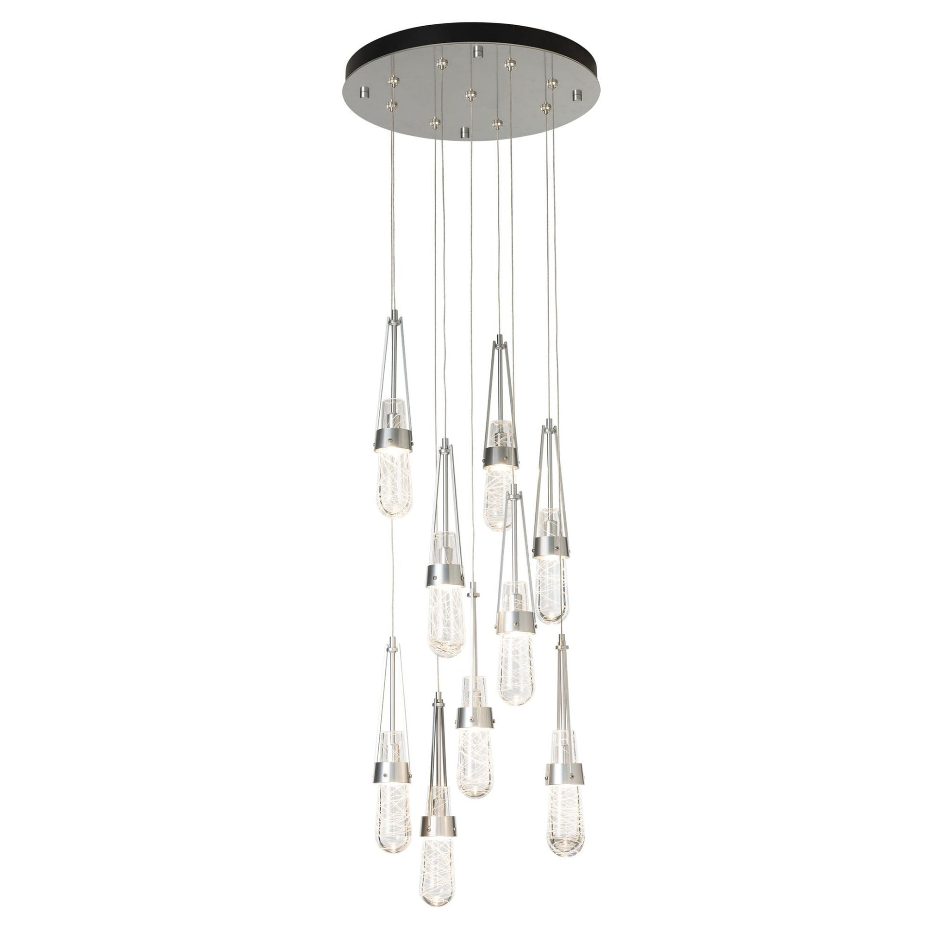 Link 9-Light Blown Glass Pendant 9-Light Clear Glass with White Threading (YJ) in Sterling