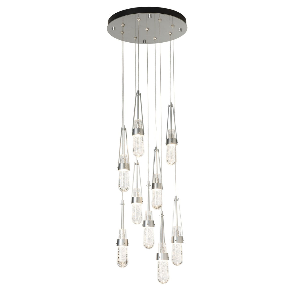 Link 9-Light Blown Glass Pendant 9-Light Clear Glass with White Threading (YJ) in Sterling