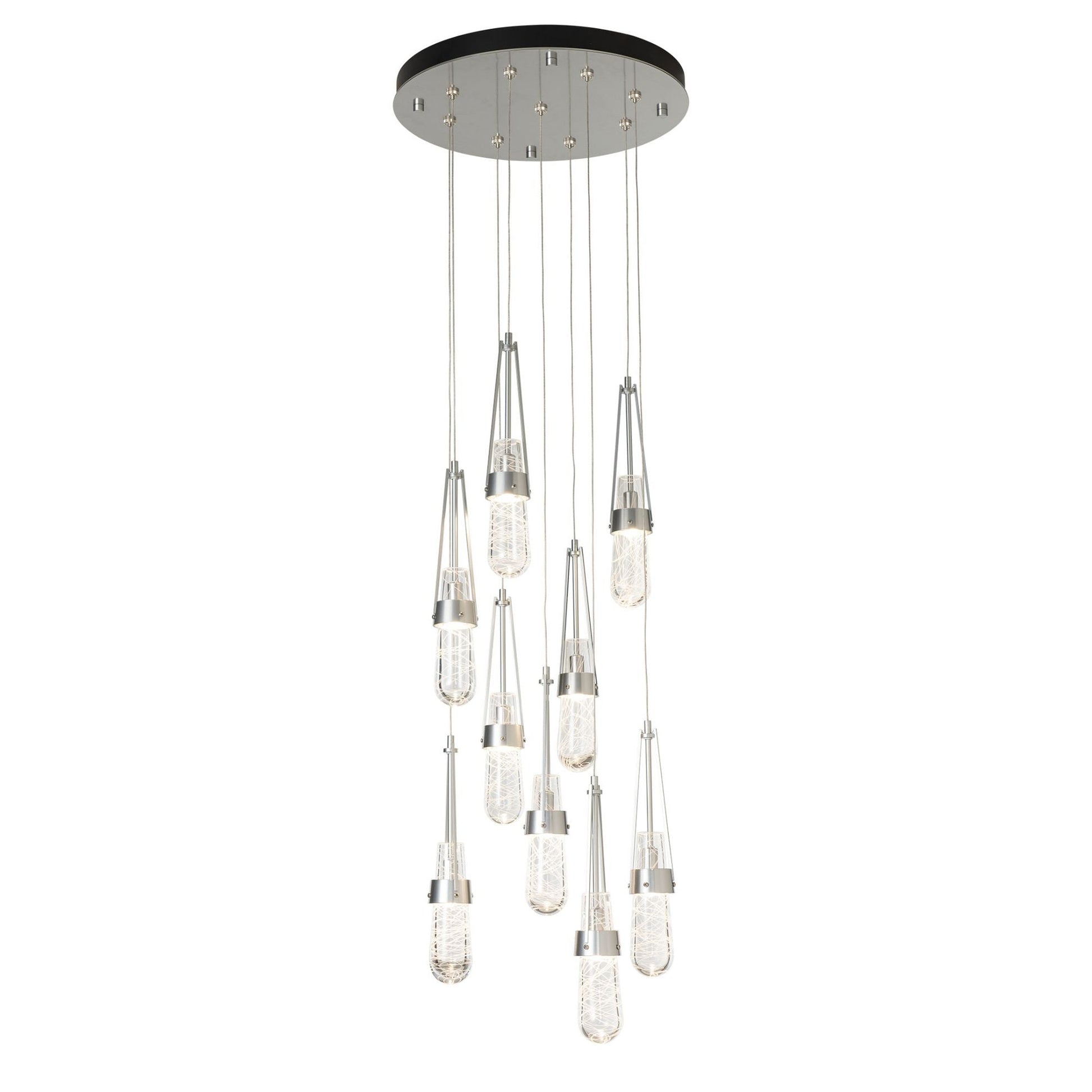 Link 9-Light Blown Glass Pendant 9-Light Clear Glass with White Threading (YJ) in Sterling