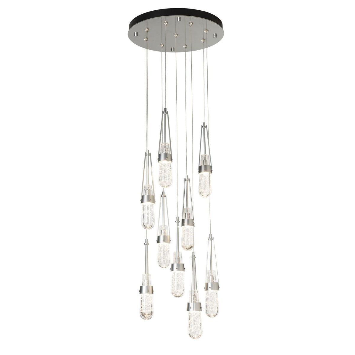 Link 9-Light Blown Glass Pendant 9-Light Clear Glass with White Threading (YJ) in Sterling