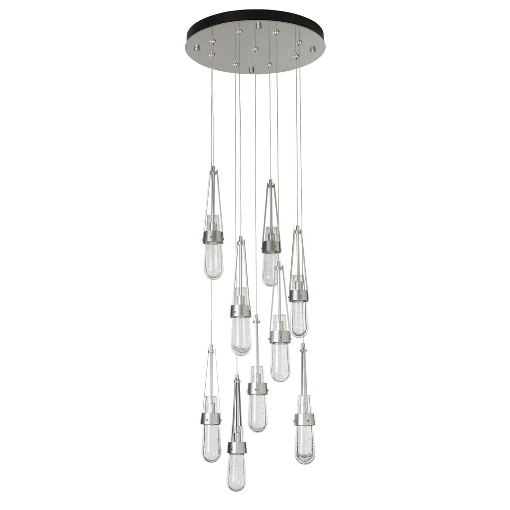 Link 9-Light Blown Glass Pendant 9-Light Clear Glass with White Threading (YJ) in Sterling