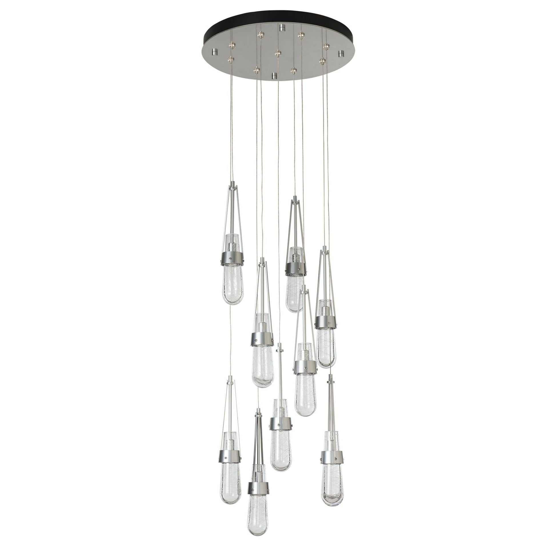 Link 9-Light Blown Glass Pendant 9-Light Clear Glass with White Threading (YJ) in Sterling