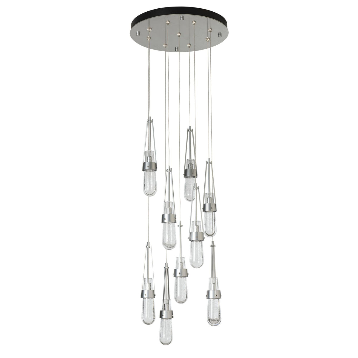 Link 9-Light Blown Glass Pendant 9-Light Clear Glass with White Threading (YJ) in Sterling