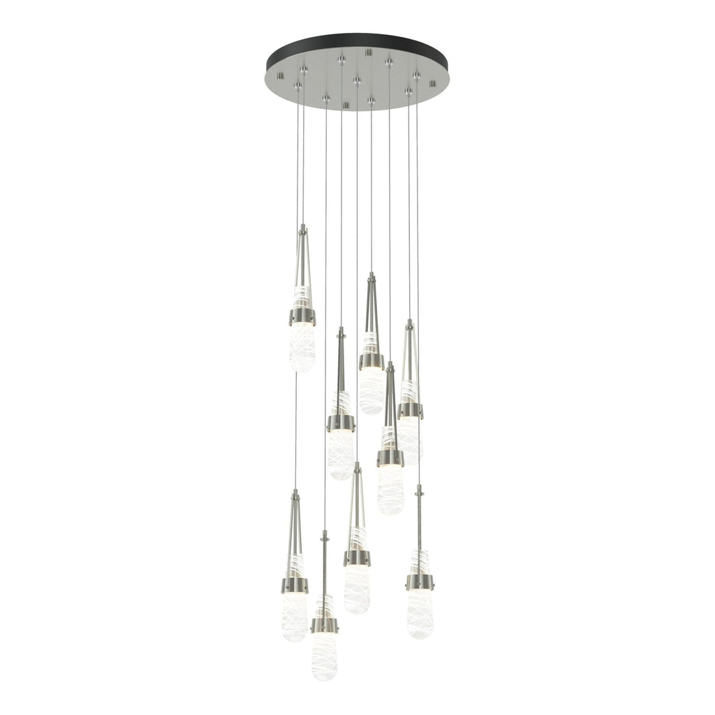 Link 9-Light Blown Glass Pendant 9-Light Clear Glass with White Threading (YJ) in Sterling