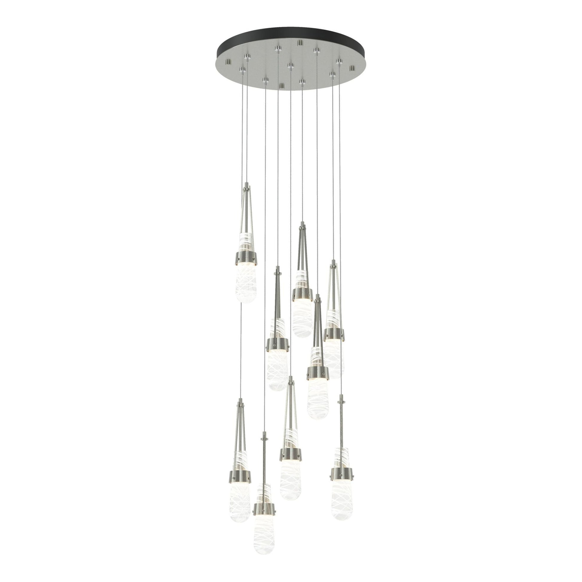Link 9-Light Blown Glass Pendant 9-Light Clear Glass with White Threading (YJ) in Sterling
