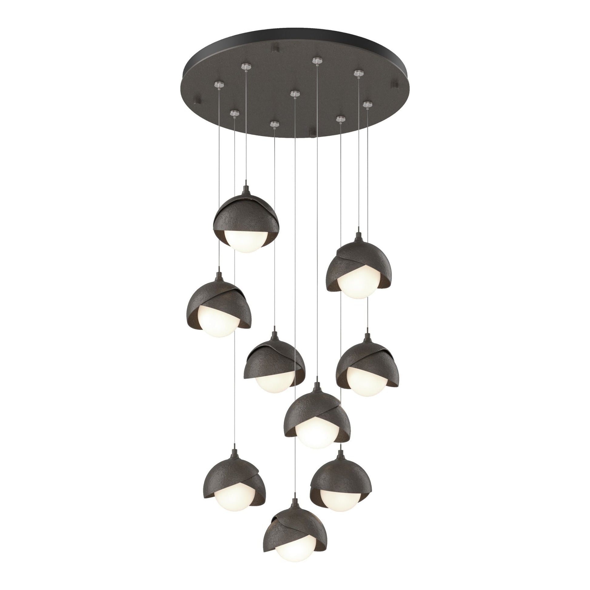 Brooklyn 9-Light Double Shade Pendant 9-Light Dark Smoke Accent Opal Glass (GG) in Dark Smoke