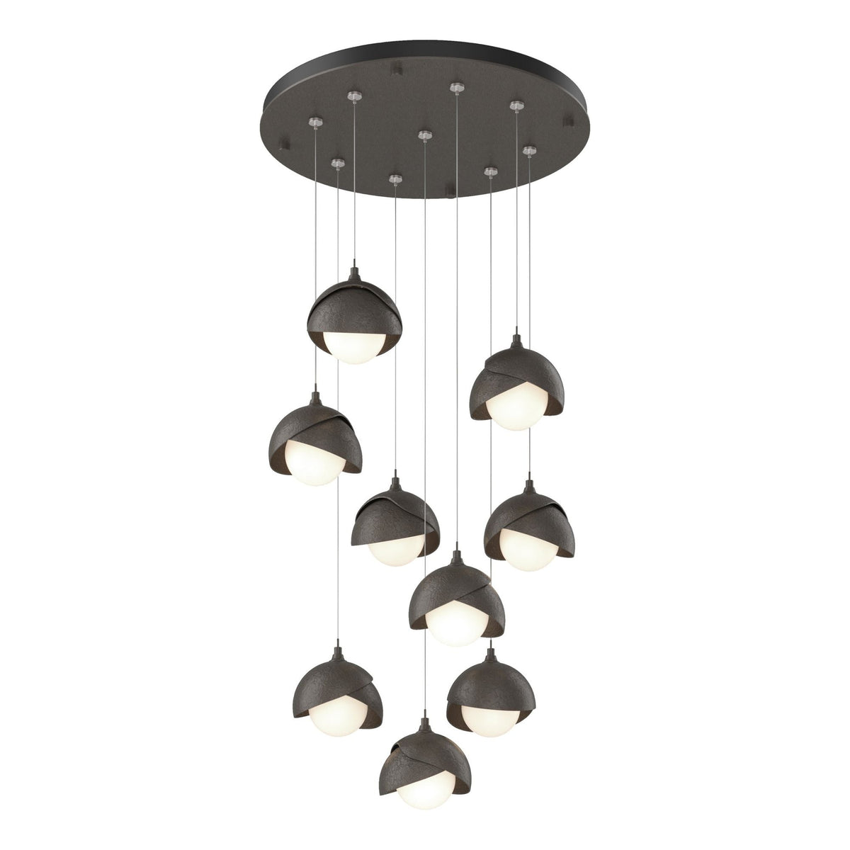 Brooklyn 9-Light Double Shade Pendant 9-Light Dark Smoke Accent Opal Glass (GG) in Dark Smoke