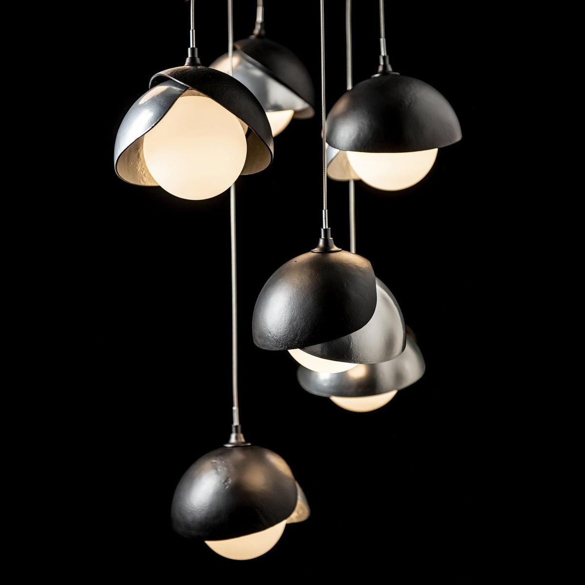 Brooklyn 9-Light Double Shade Pendant 9-Light Sterling Accent Opal Glass (GG) in Black