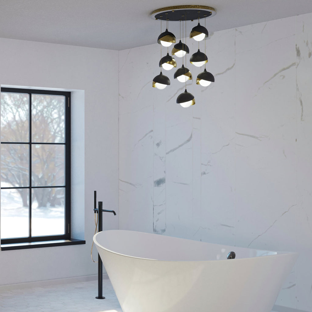 Brooklyn 9-Light Double Shade Pendant 9-Light Modern Brass Accent Opal Glass (GG) in Black