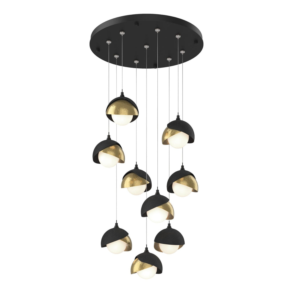 Brooklyn 9-Light Double Shade Pendant 9-Light Modern Brass Accent Opal Glass (GG) in Black
