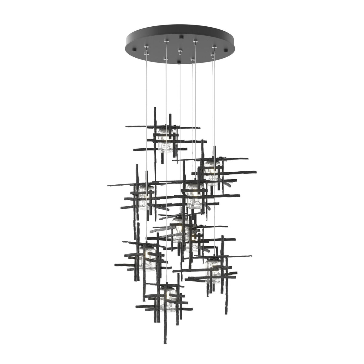 Tura 9-Light Seeded Glass Pendant 9-Light Seeded Clear Glass (II) in Black