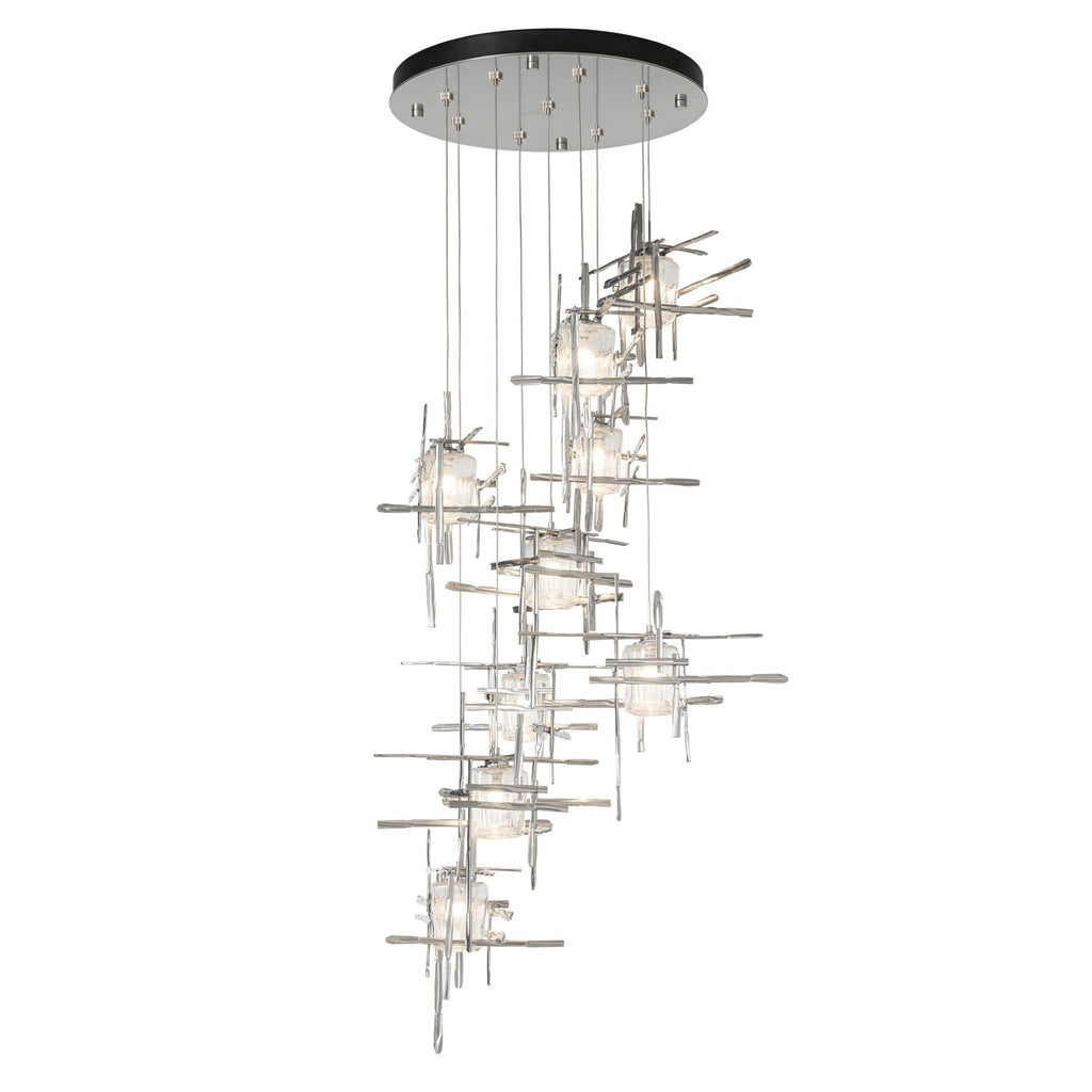 Tura 9-Light Seeded Glass Pendant 9-Light Seeded Clear Glass (II) in Sterling