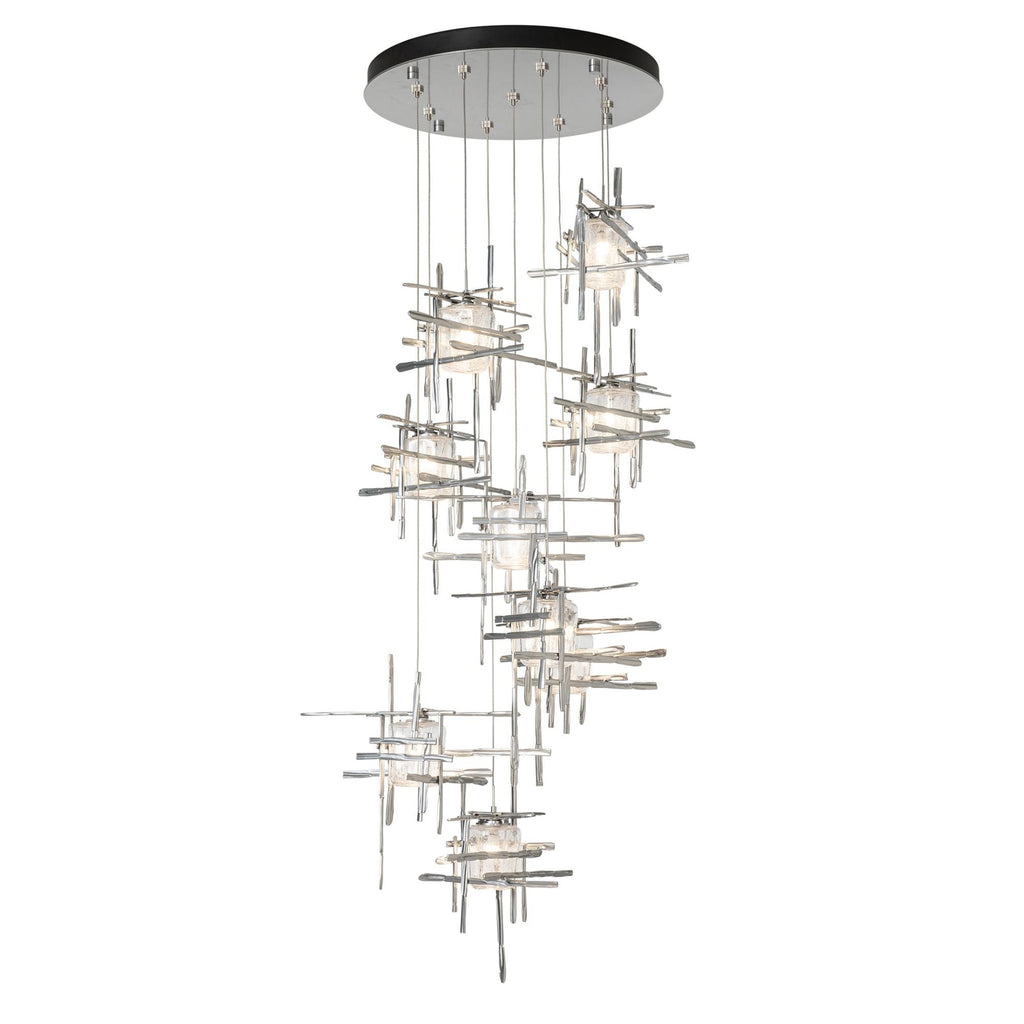 Tura 9-Light Seeded Glass Pendant 9-Light Seeded Clear Glass (II) in Sterling