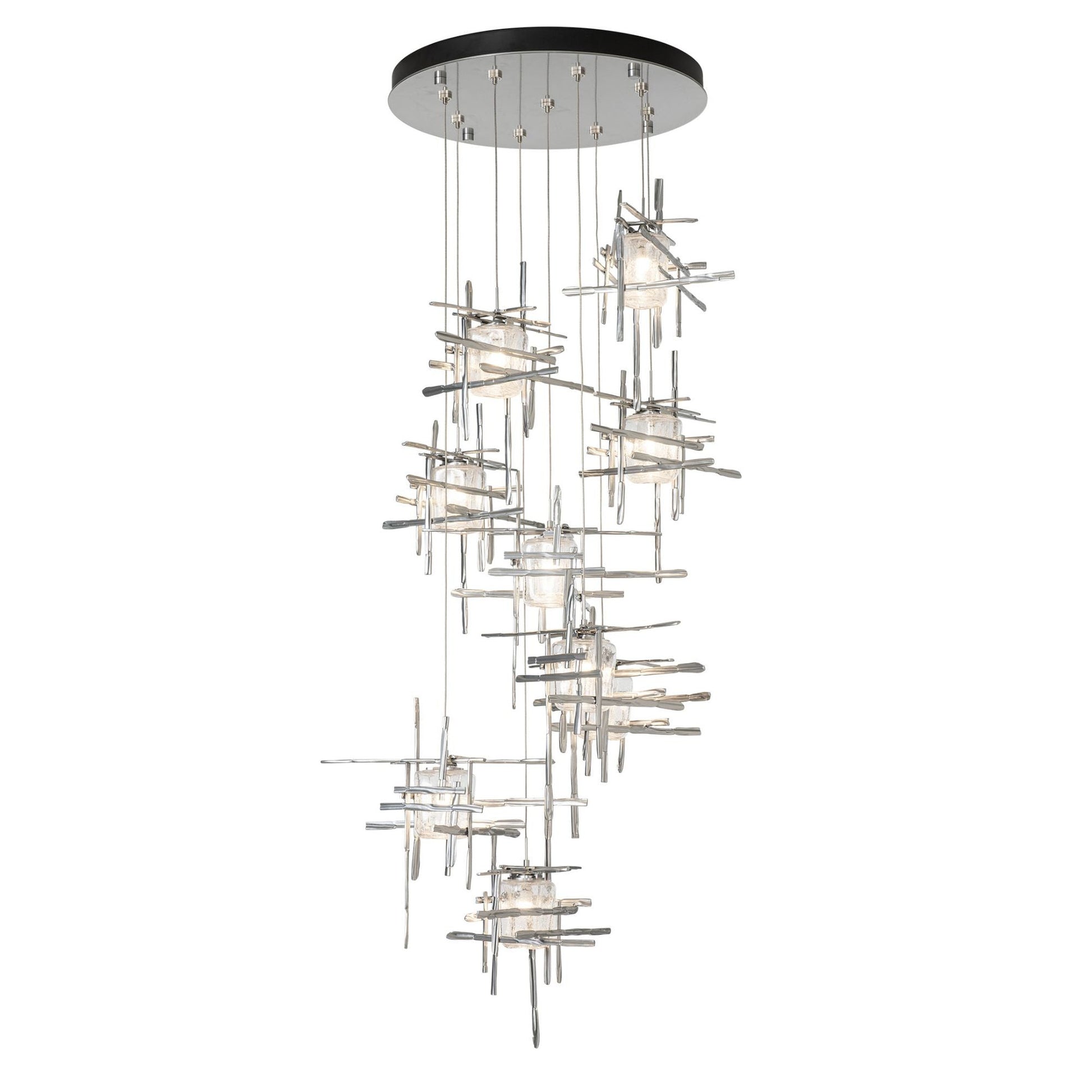 Tura 9-Light Seeded Glass Pendant 9-Light Seeded Clear Glass (II) in Sterling