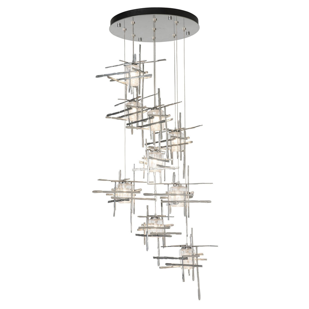 Tura 9-Light Seeded Glass Pendant 9-Light Seeded Clear Glass (II) in Sterling