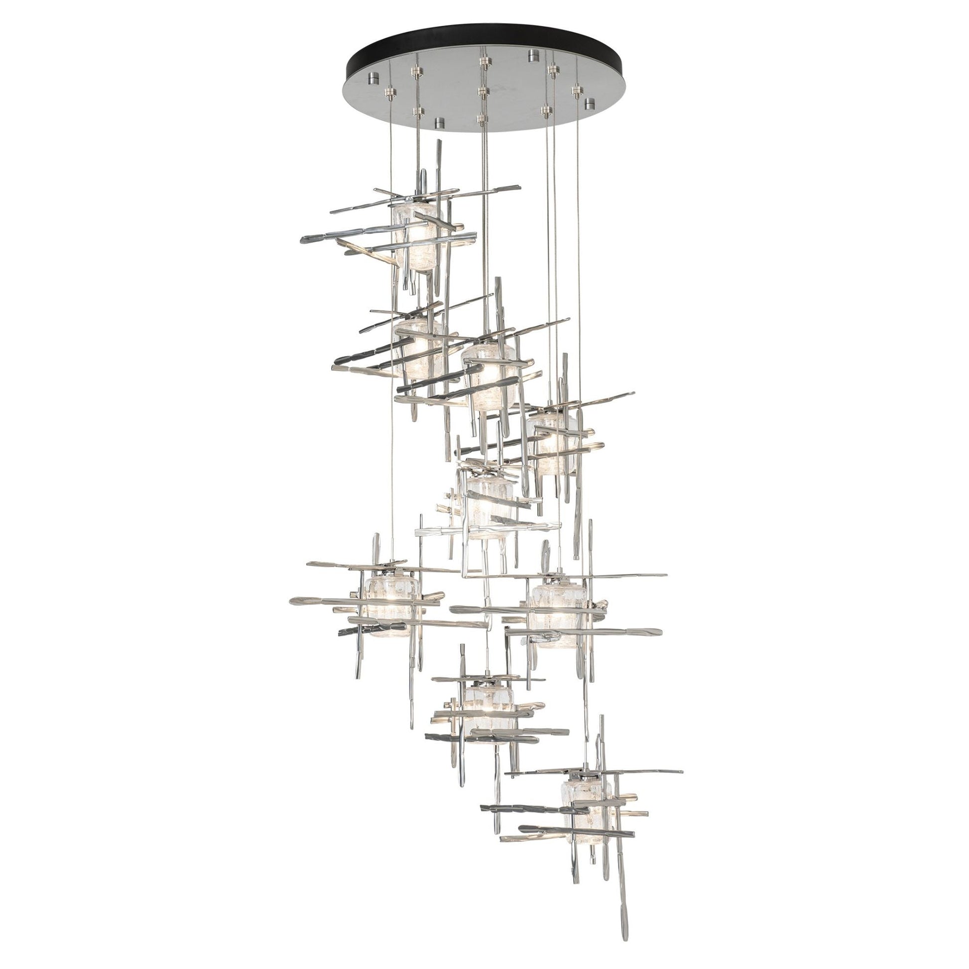 Tura 9-Light Seeded Glass Pendant 9-Light Seeded Clear Glass (II) in Sterling