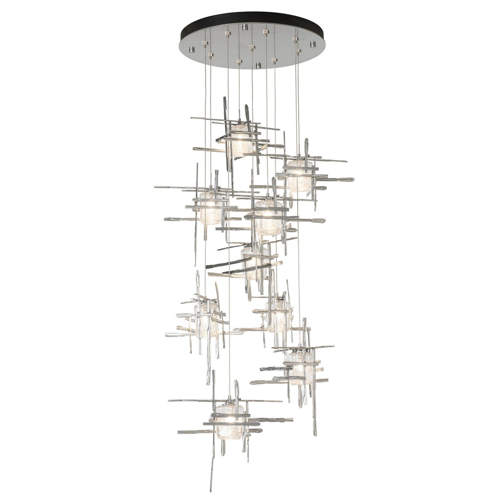 Tura 9-Light Seeded Glass Pendant 9-Light Seeded Clear Glass (II) in Sterling