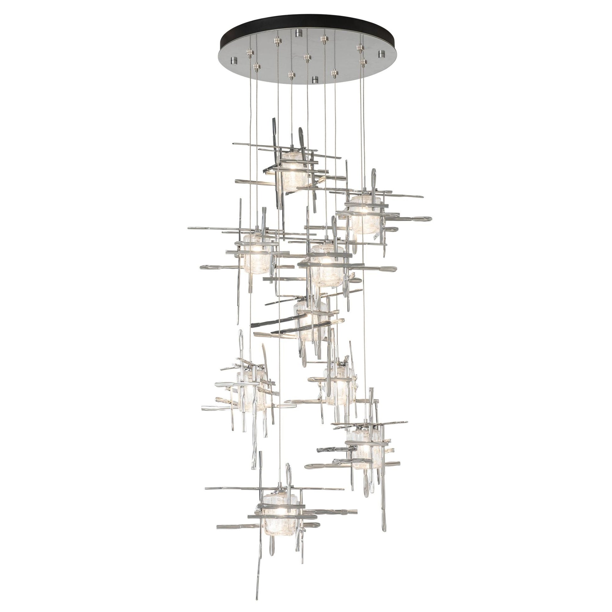 Tura 9-Light Seeded Glass Pendant 9-Light Seeded Clear Glass (II) in Sterling