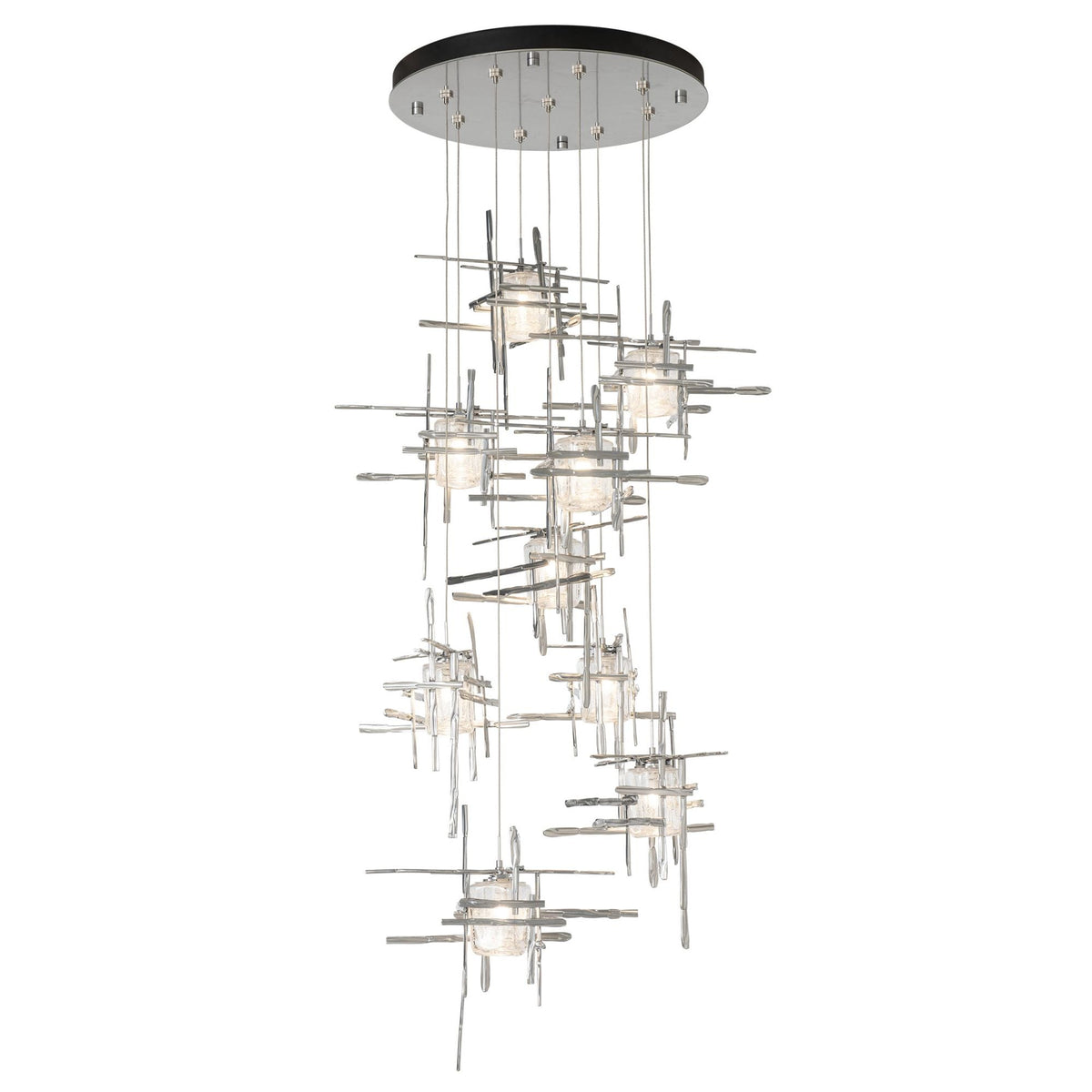 Tura 9-Light Seeded Glass Pendant 9-Light Seeded Clear Glass (II) in Sterling