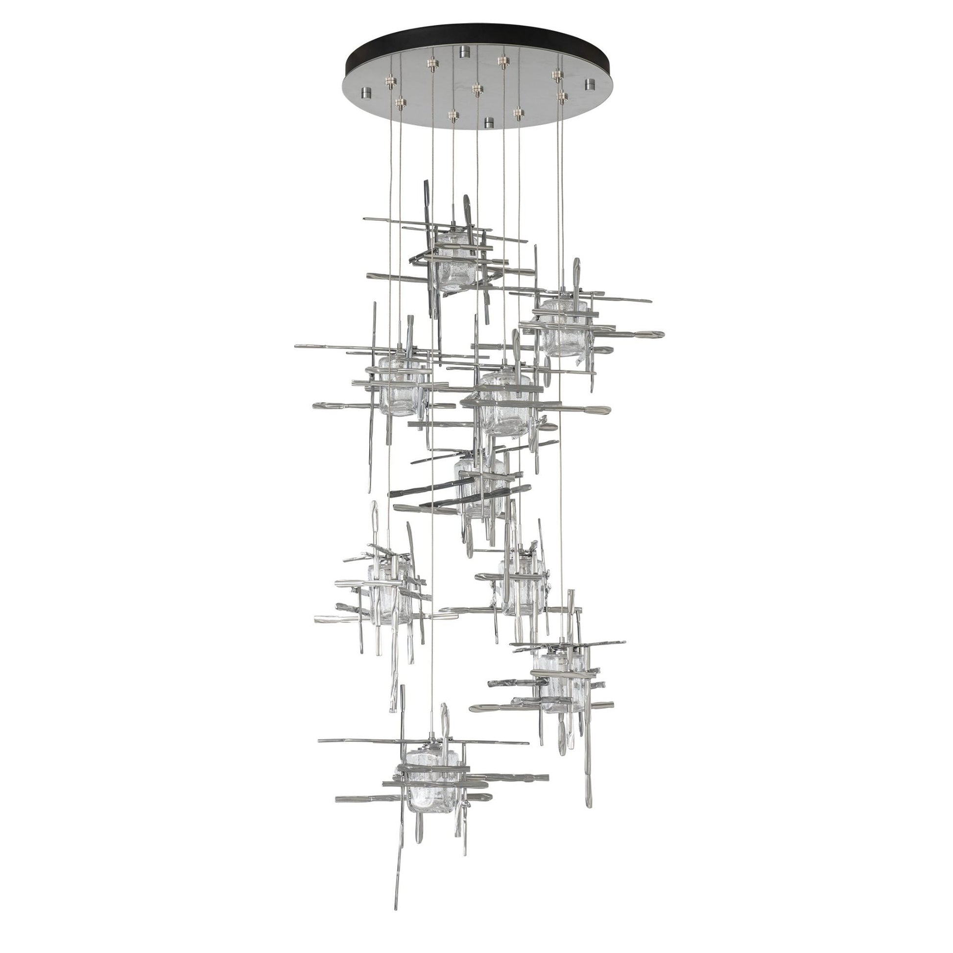 Tura 9-Light Seeded Glass Pendant 9-Light Seeded Clear Glass (II) in Sterling