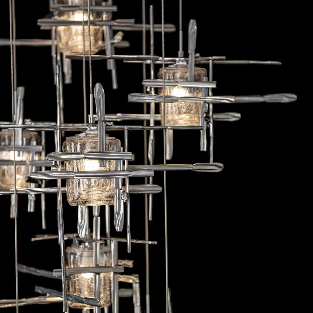 Tura 9-Light Seeded Glass Pendant 9-Light Seeded Clear Glass (II) in Sterling